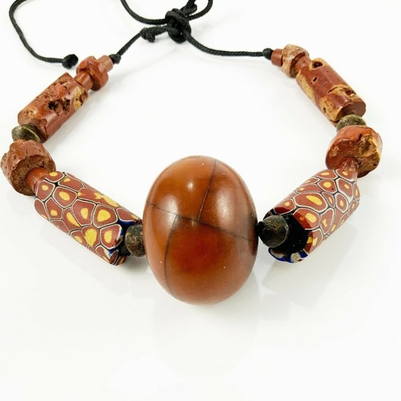 Venetian Millefiori Phenolic Resin African Amber Bronze & Bauxite Trade Beads - Picture 4 of 5